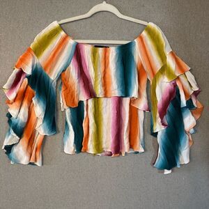 Ariella Multicolor Striped Blouse with Flowing Sleeves